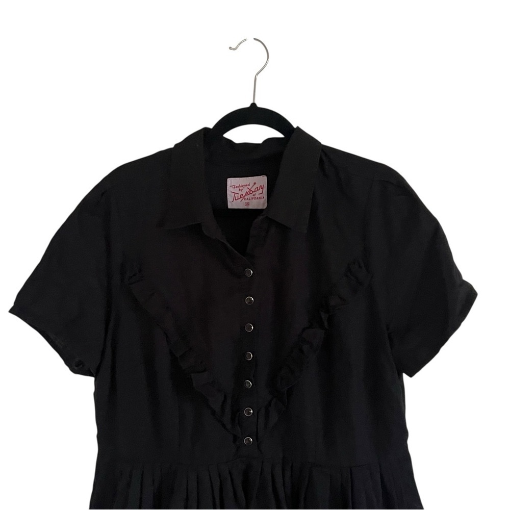 Tuesday of California Black Linen Cotton Ruffle Detail Rodeo Mini Dress 1X - Picture 3 of 8
